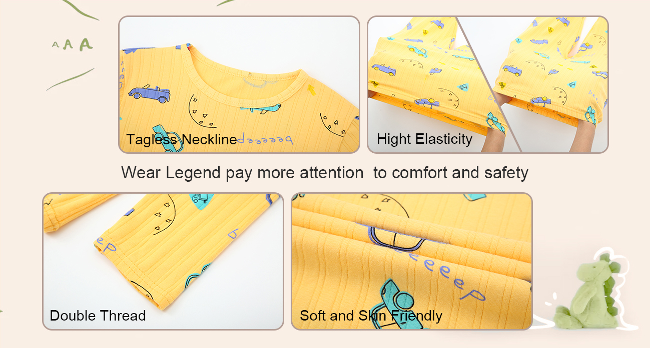 LZJL0013 Unisex cotton long kid's pajamas set spring autumn cartoon home wear for children